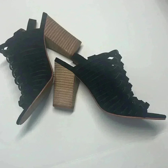 Lucky brand Yvette Woven Suede Chunky Block High Heel Open Toe Sandal - Picture 4 of 8